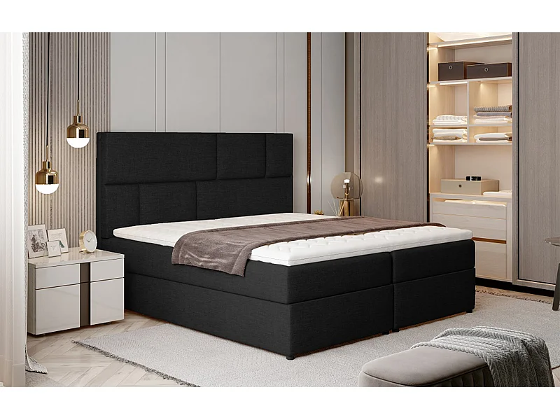 Box Spring Lit Limbardo M (160x200)/Tissu-Noir