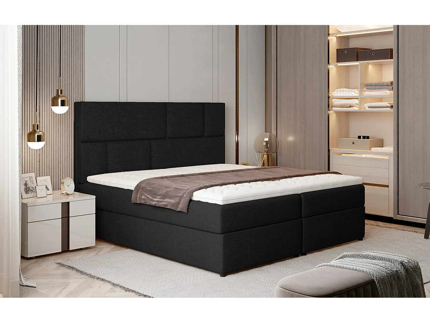 Box Spring Lit Limbardo M (160x200)/Tissu-Noir