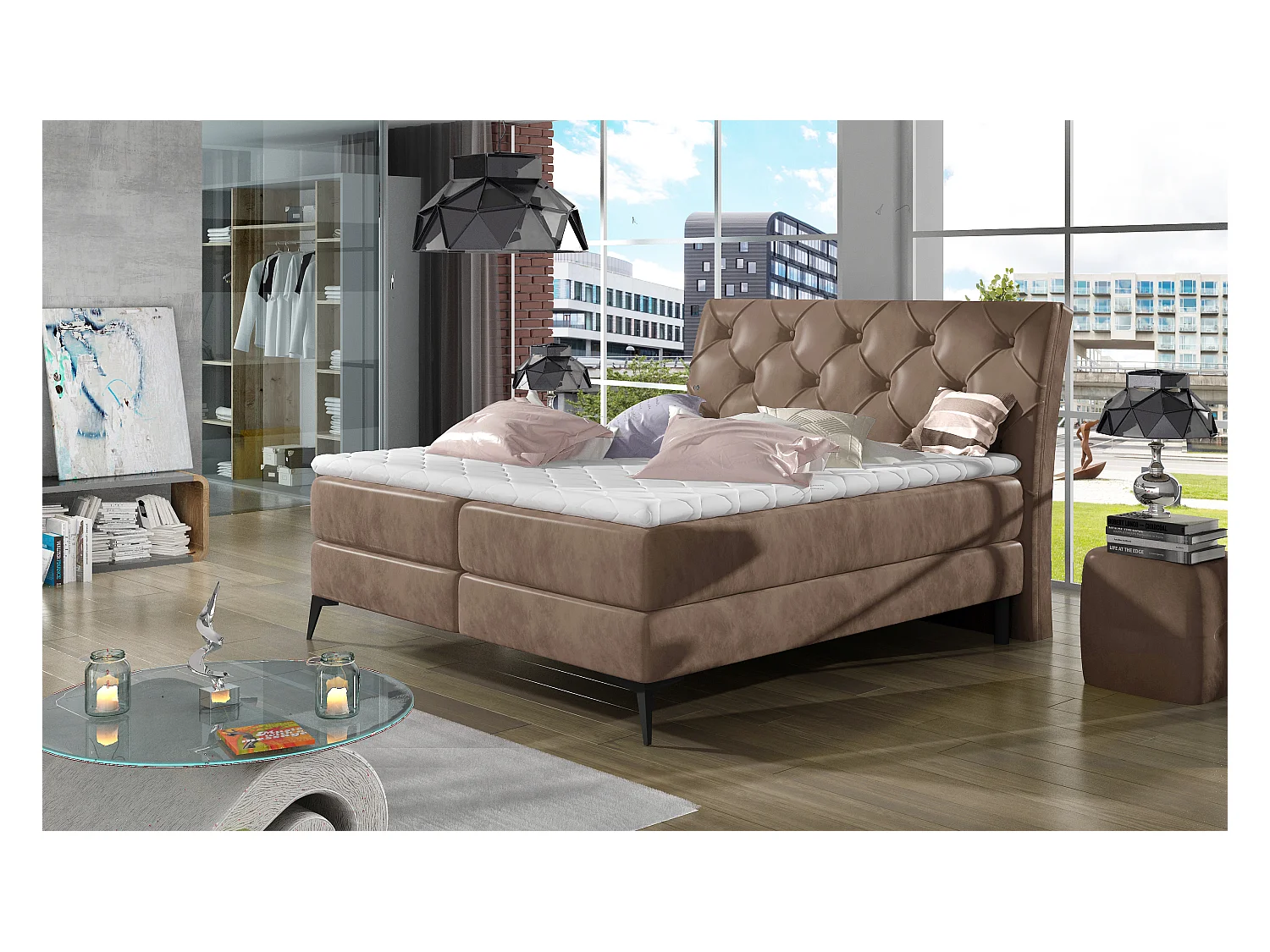 Boxspringbett Mudryc S (140x200)/Stoff-Braun