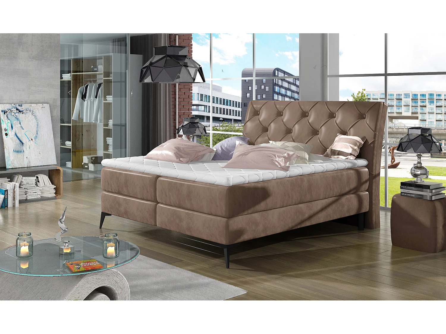 Box Spring Letto Mudryc S (140x200)/Tessuto-Marrone