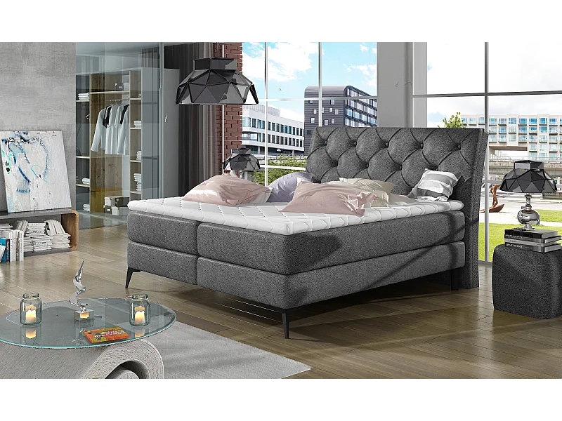 Boxspringbett Mudryc L (180x200)/Stoff-Grau