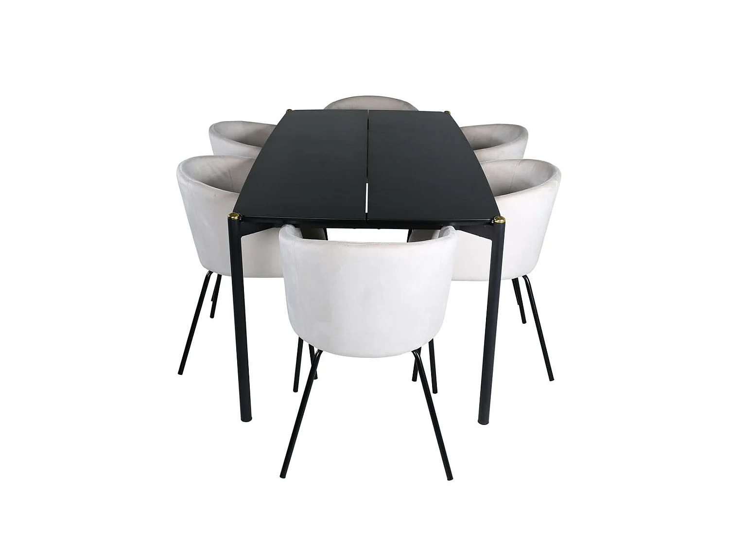 Pelle Essgruppe Esstisch schwarz und 6 Berit Esszimmerstühle Velour beige.