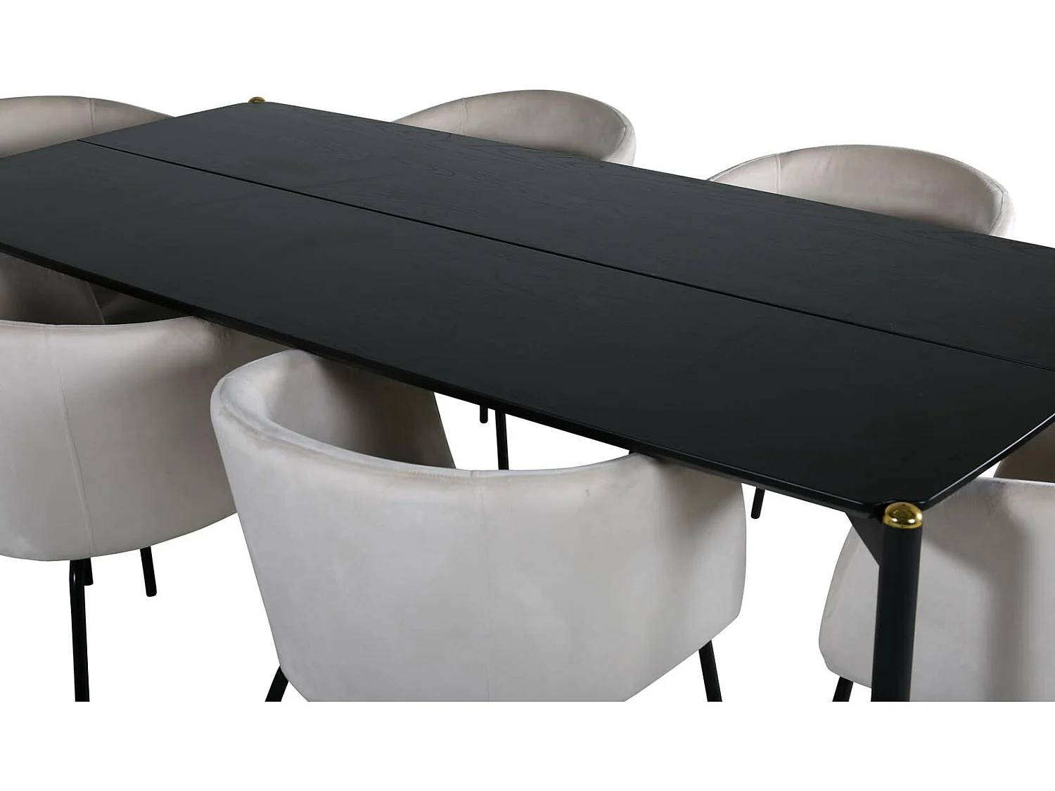 Pelle Essgruppe Esstisch schwarz und 6 Berit Esszimmerstühle Velour beige.