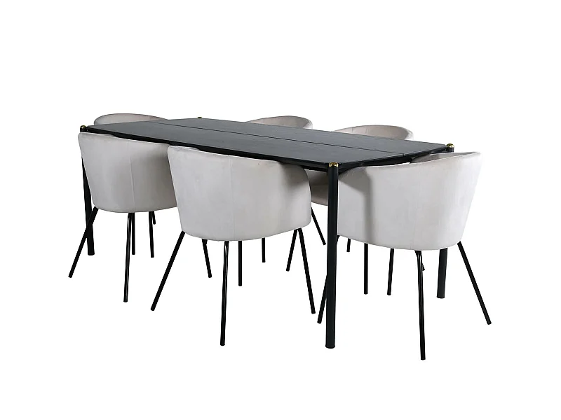 Pelle ensemble table, table noir et 6 Berit chaises Velours beige.