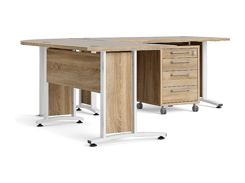 Prisme Eckschreibtisch mit Rollcontainer Eiche Dekor, weiss