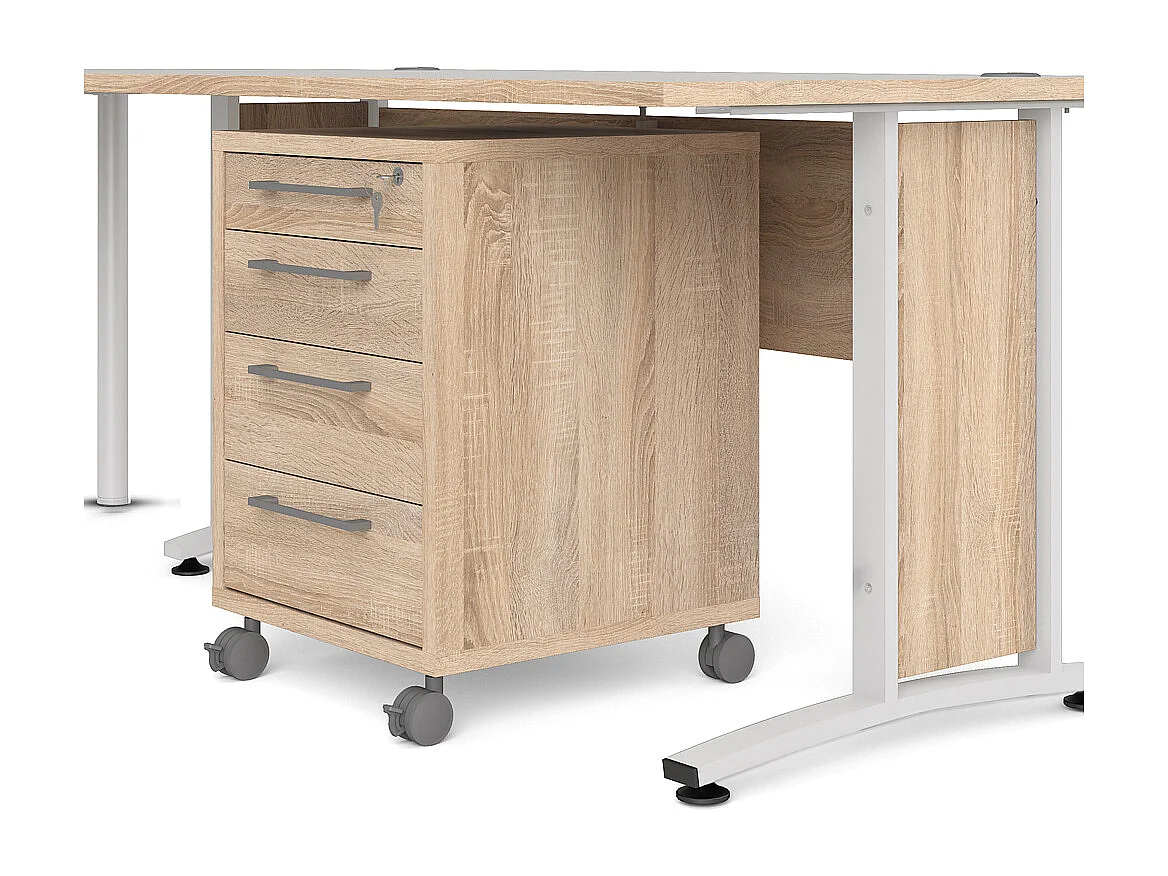 Prisme Eckschreibtisch mit Rollcontainer Eiche Dekor, weiss