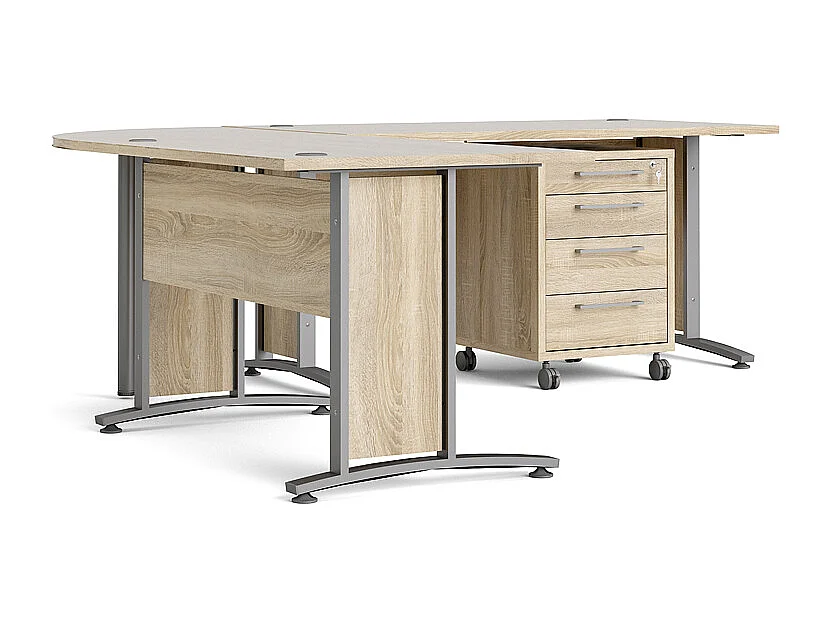 Prisme Bureau d'angle 305 avec conteneur roulant, finition chêne.