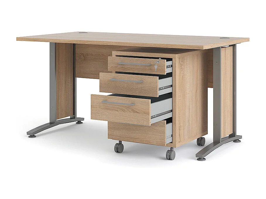 Prisme Schreibtisch mit Rollcontainer Eiche Dekor