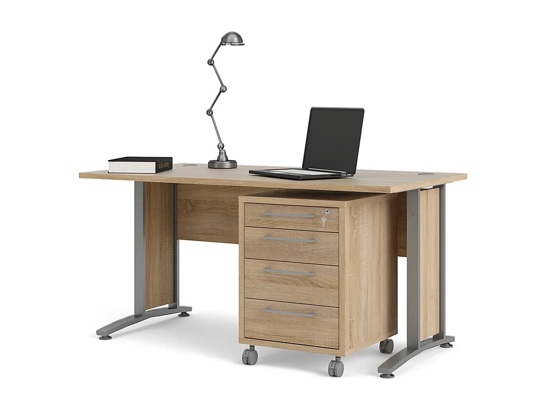 Prisme Bureau met verrijdbaar onderstel, eiken decor
