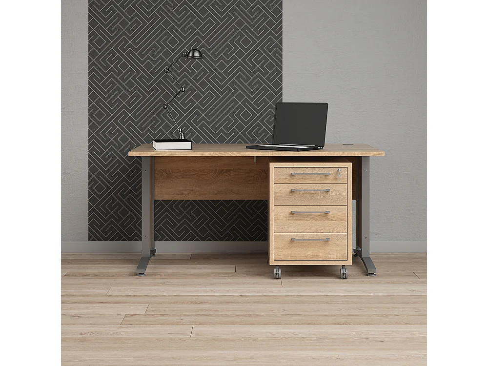 Prisme Bureau met verrijdbaar onderstel, eiken decor