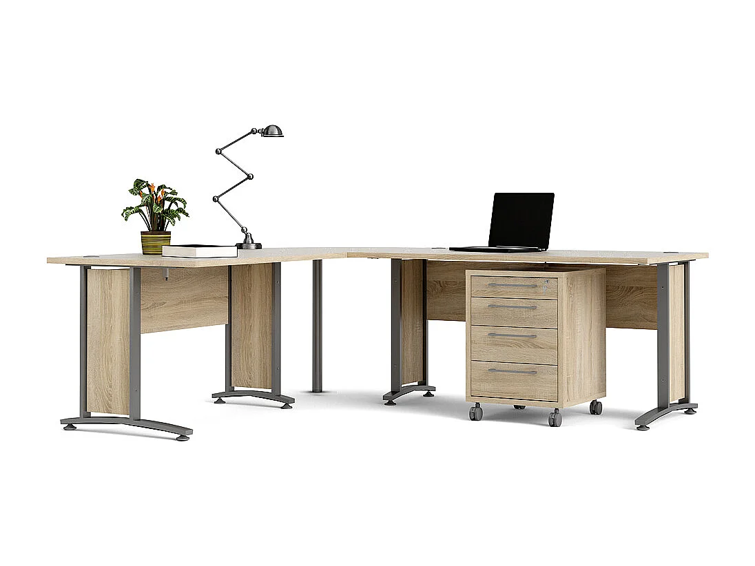 Prisme Hoekbureau 304 met verrijdbaar onderstel, eiken decor