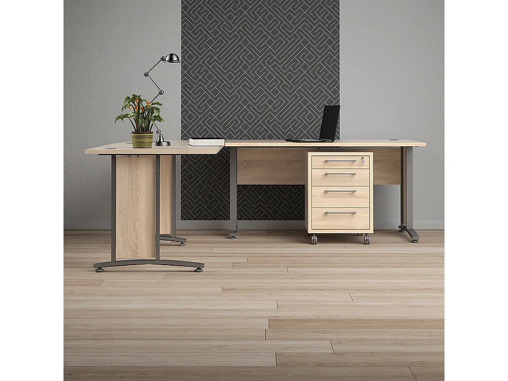 Prisme Hoekbureau 304 met verrijdbaar onderstel, eiken decor