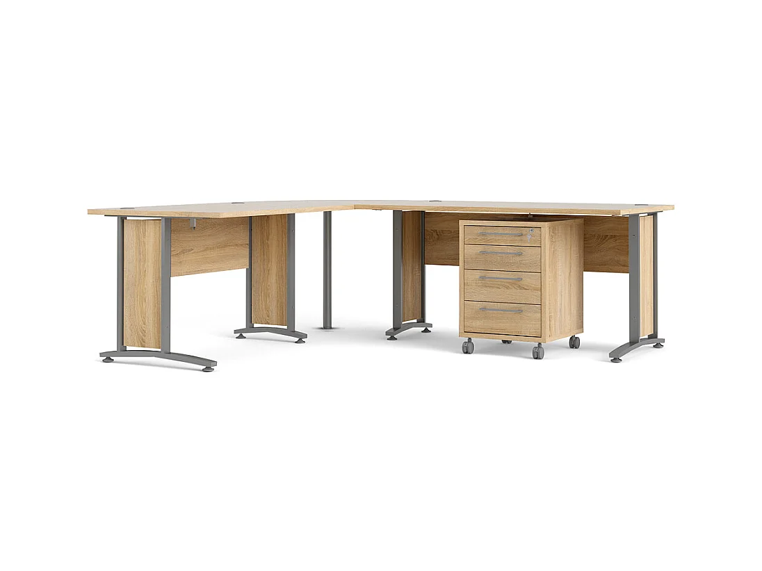 Prisme Bureau d'angle 304 avec conteneur roulant, finition chêne.