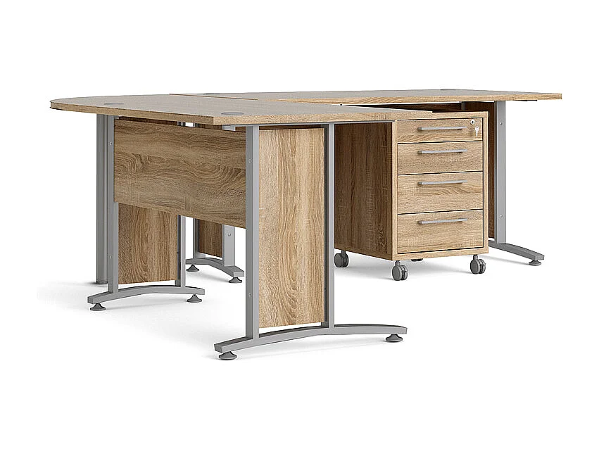 Prisme Bureau d'angle 304 avec conteneur roulant, finition chêne.
