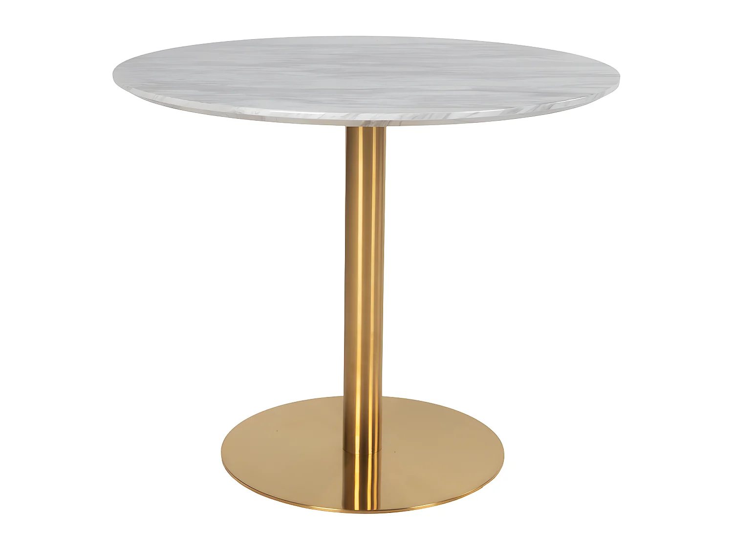 Bojan Table à manger Ø90 cm, look marbre, pieds couleur laiton.