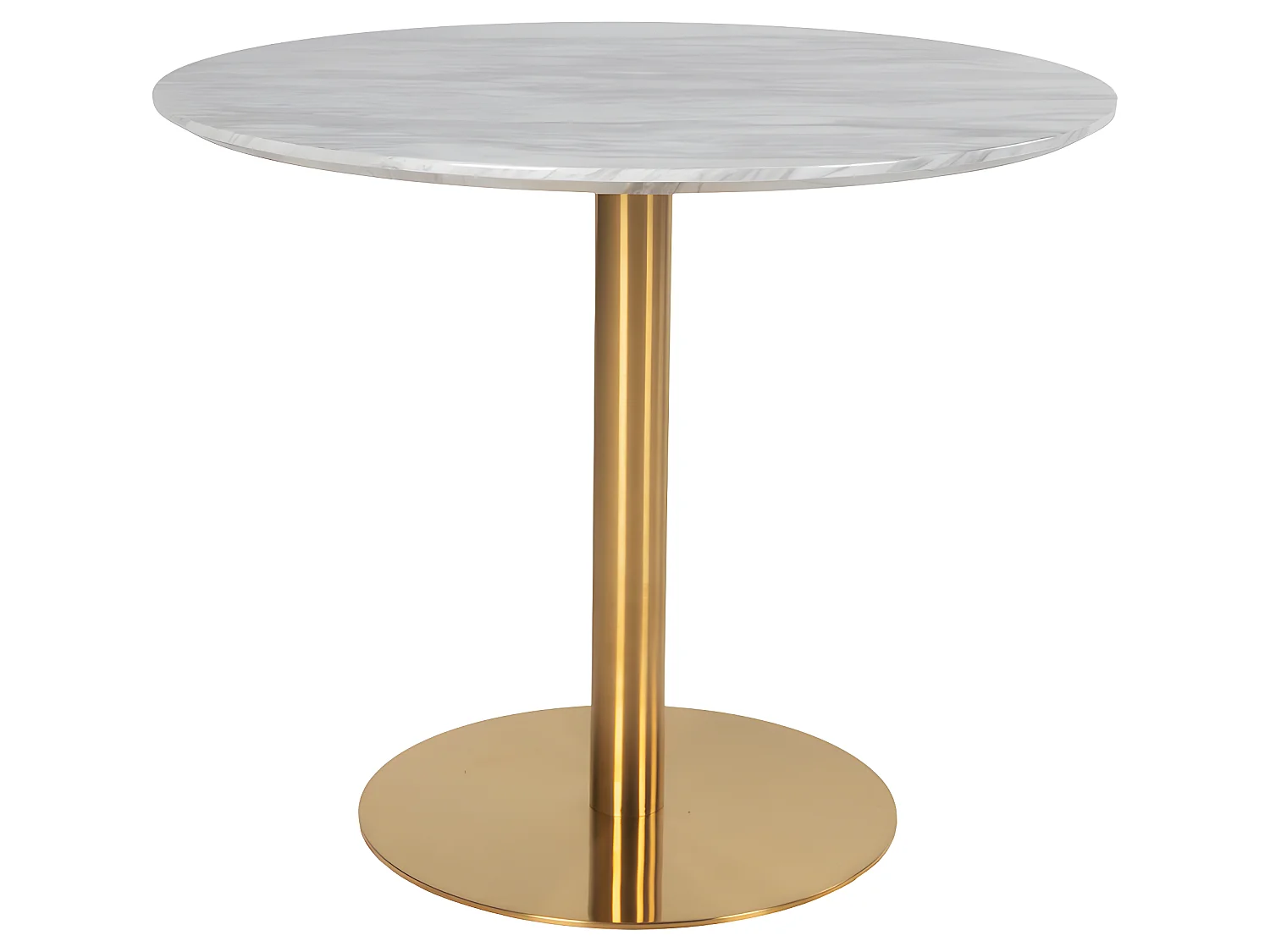 Bojan Table à manger Ø90 cm, look marbre, pieds couleur laiton.