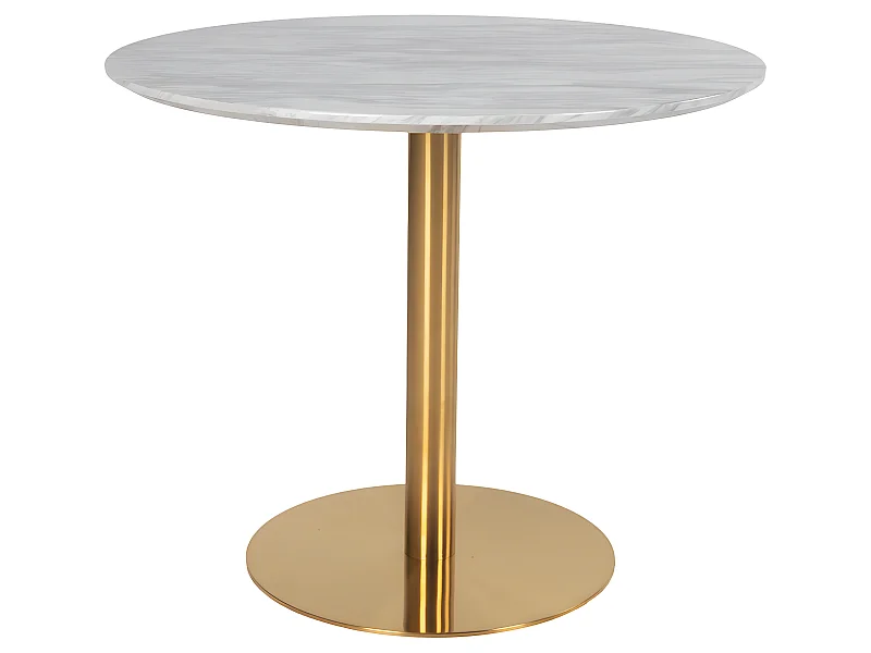 Bojan Esstisch Ø90 cm marmor look, messingfarbene Beine.