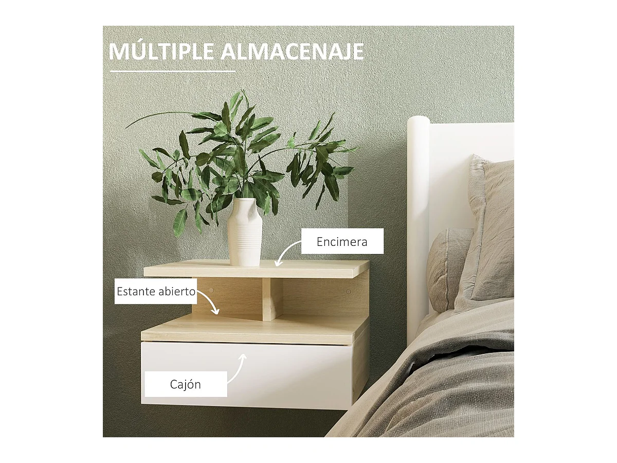 Mesillas de noche roble y blanco 35x32x22.5 cm HOMCOM