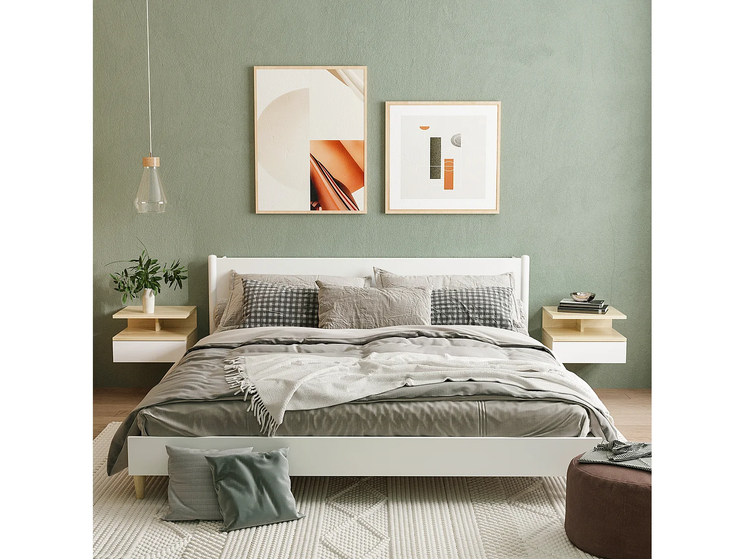 Mesillas de noche roble y blanco 35x32x22.5 cm HOMCOM