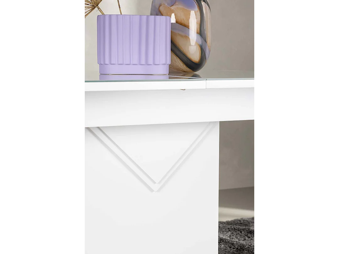 Pluto eetkamertafel 90x120cm, glas uittrekbaar met extra plaat wit.