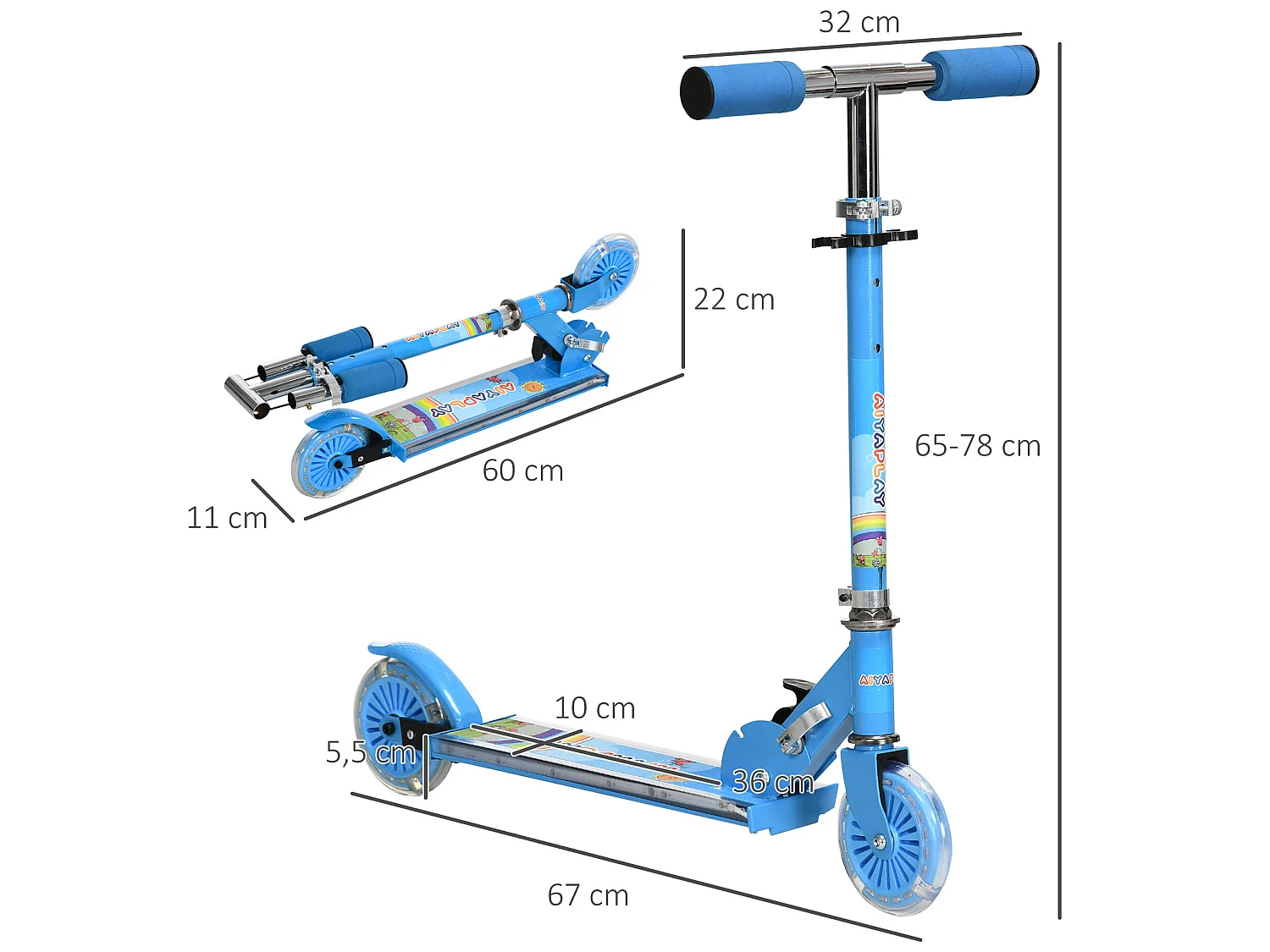 Patinete para niños azul 67x32x78 cm HOMCOM