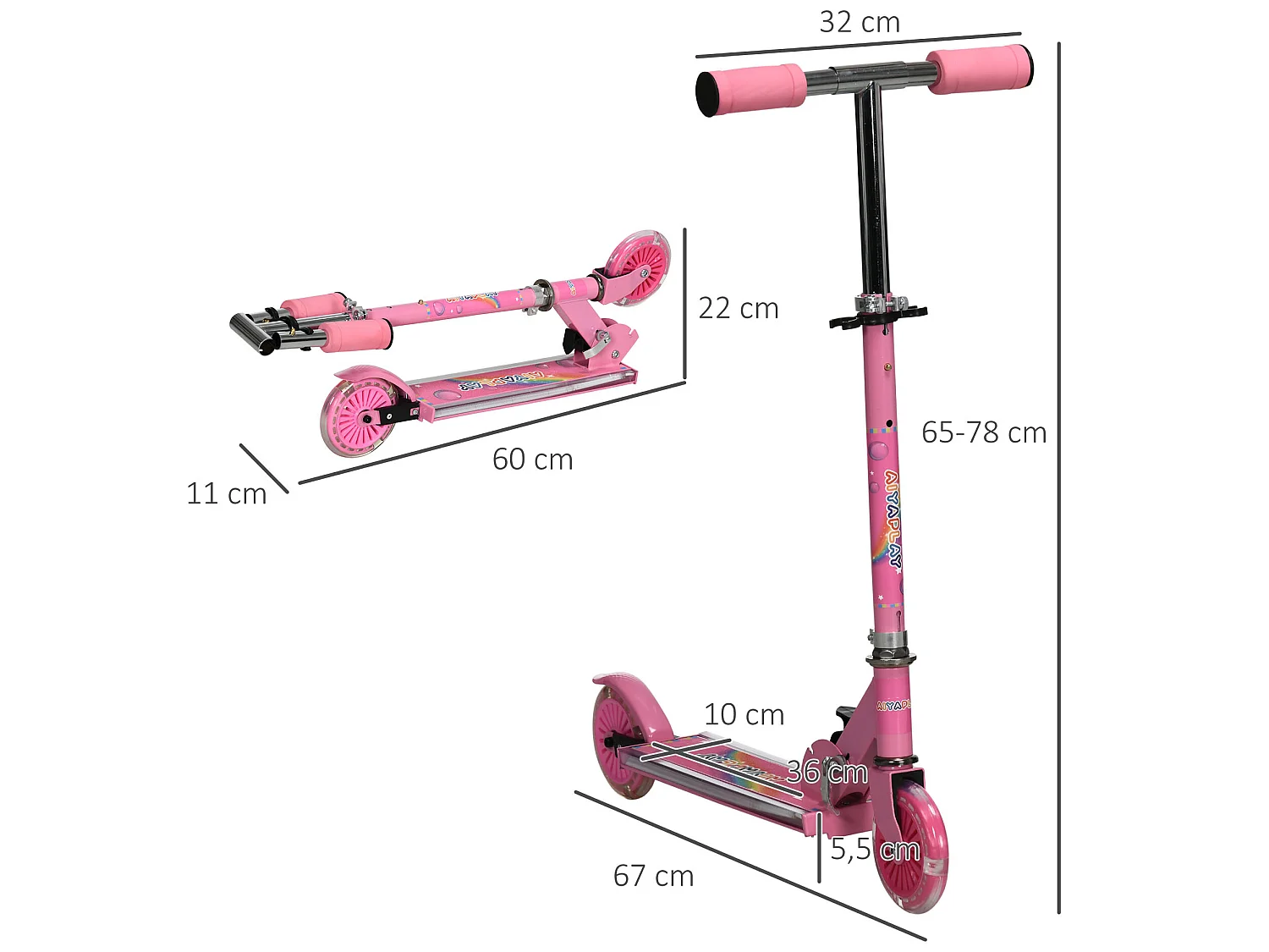 Patinete para niños rosa 67x32x78 cm HOMCOM