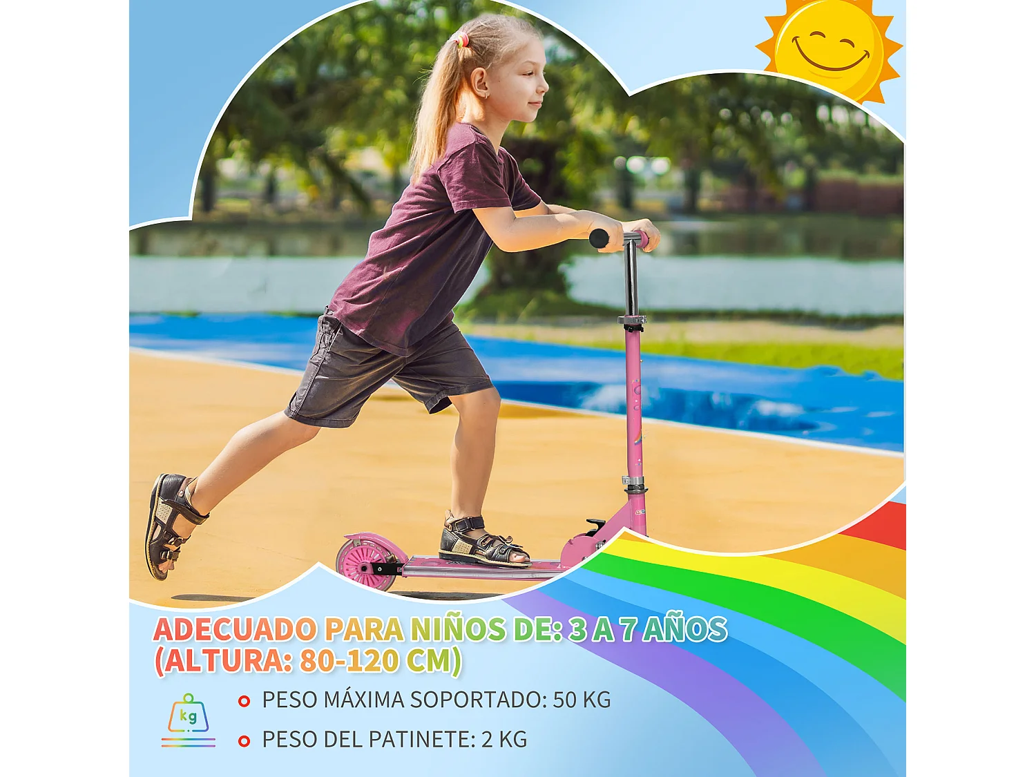 Patinete para niños rosa 67x32x78 cm HOMCOM