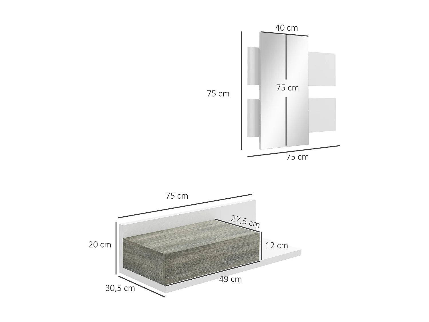 Muebles de pasillo blanco 75x3.5x75 cm HOMCOM