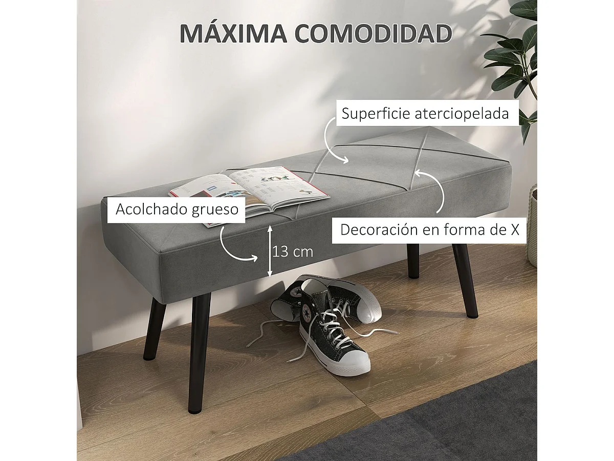 Banco de cama gris 100x36x45 cm HOMCOM