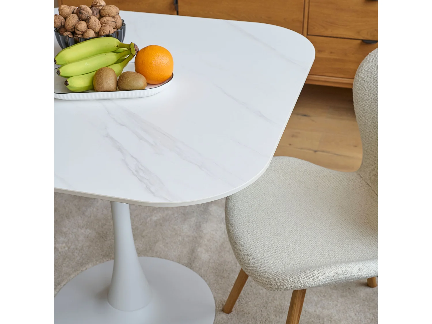 Malta table de salle à manger 90x90cm céramique blanc.