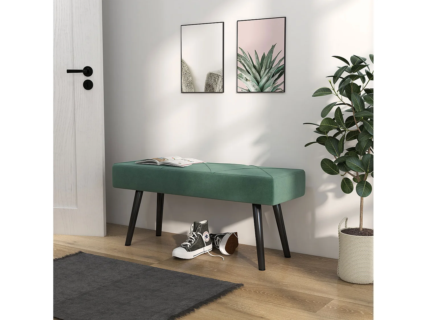 Banco de cama verde 100x36x45 cm HOMCOM
