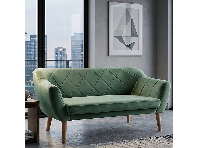 Divano di design in velluto verde e faggio Blink