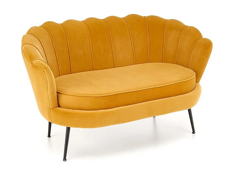Canapé coquillage en velours jaune moutarde avec pieds noirs en métal CAPRICA 2 XL