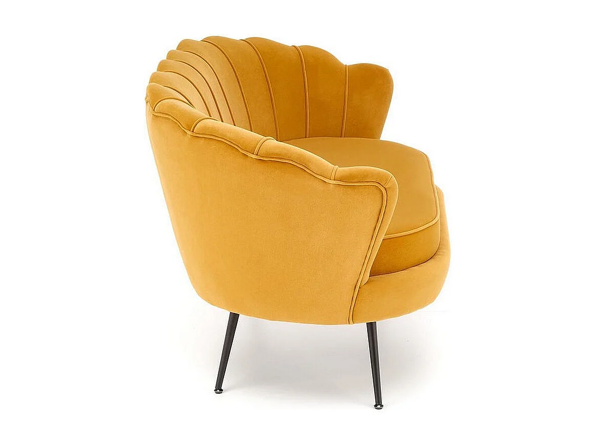 Canapé coquillage en velours jaune moutarde avec pieds noirs en métal CAPRICA 2 XL