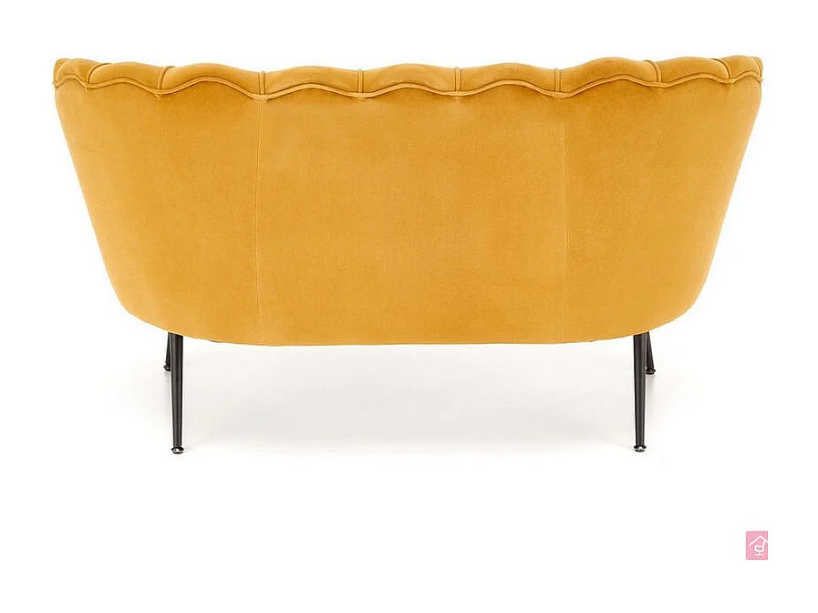 Canapé coquillage en velours jaune moutarde avec pieds noirs en métal CAPRICA 2 XL