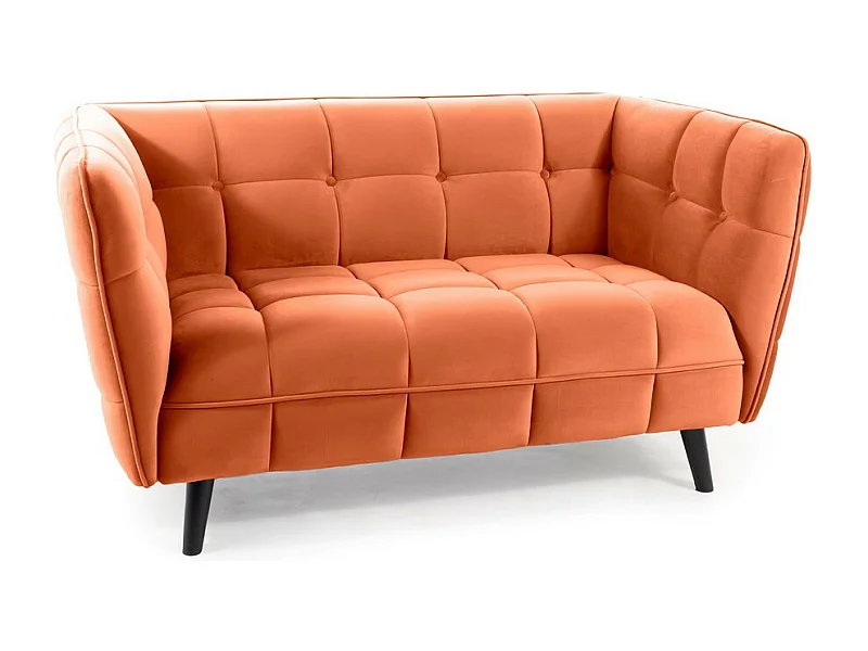 Canapé 2 places design velours cannelle capitonné Compi