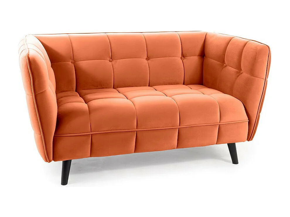 Canapé 2 places design velours cannelle capitonné Compi