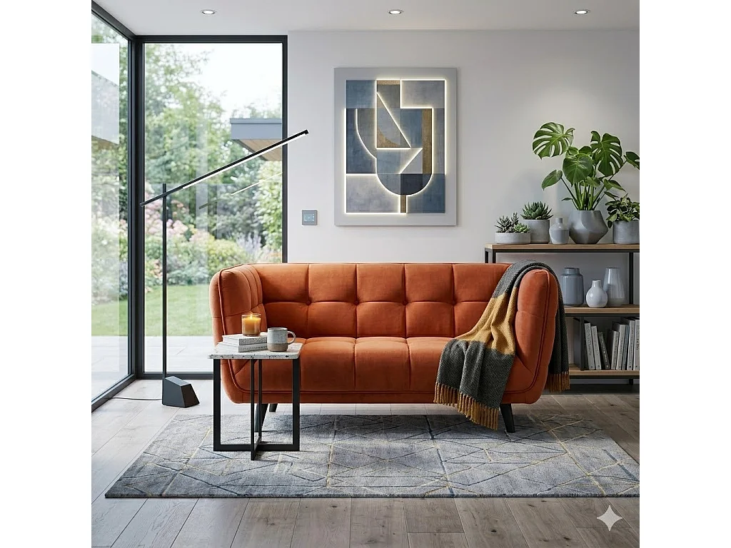 Sofá de diseño de 2 plazas en terciopelo canela con tapicería Compi