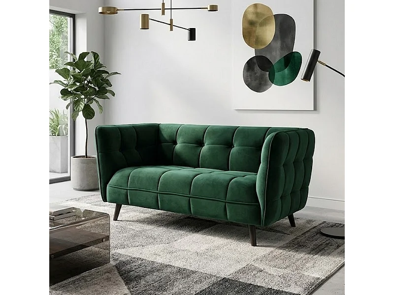 Divano imbottito a 2 posti in velluto verde Compi