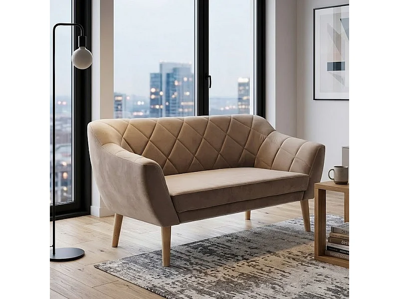 Canapé design velours gris clair & hêtre Blink