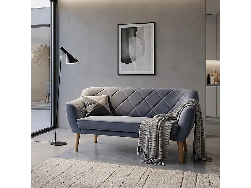 Sofá Blink de terciopelo gris y diseño de haya