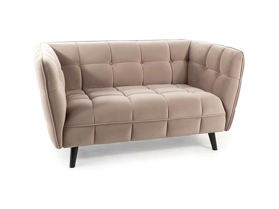 Canapé 2 places capitonné velours beige Compi