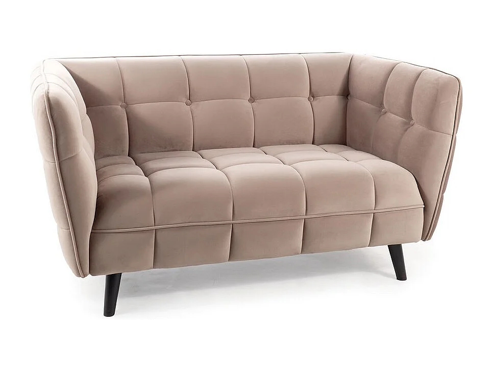 Canapé 2 places capitonné velours beige Compi