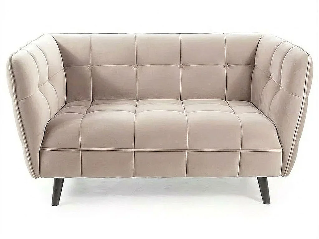 Canapé 2 places capitonné velours beige Compi