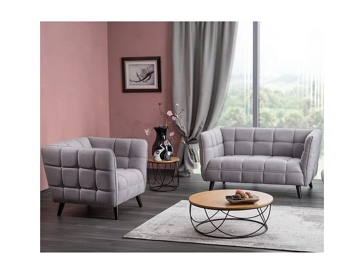 Canapé 2 places design velours gris capitonné Compi