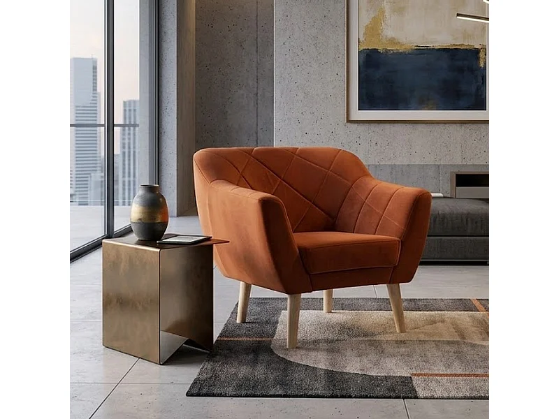 Poltrona Blink in velluto cannella e faggio design