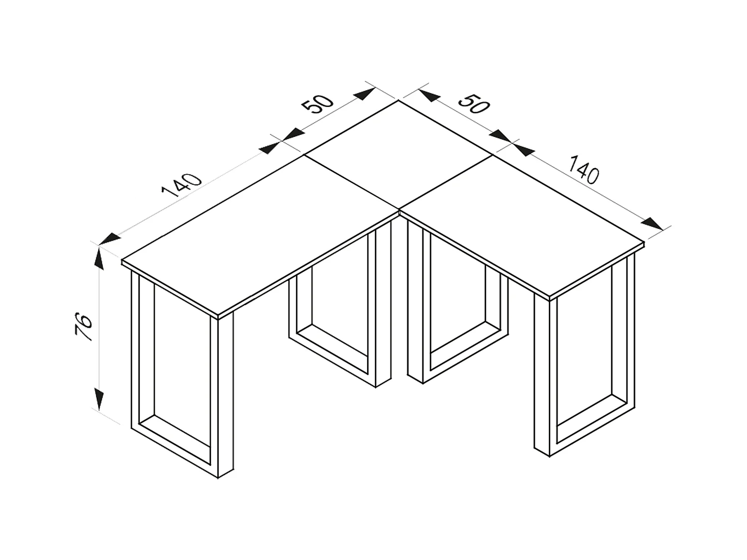 Desk Lona Black / Sonoma oak H. 76 x W. 190 x D. 190 cm