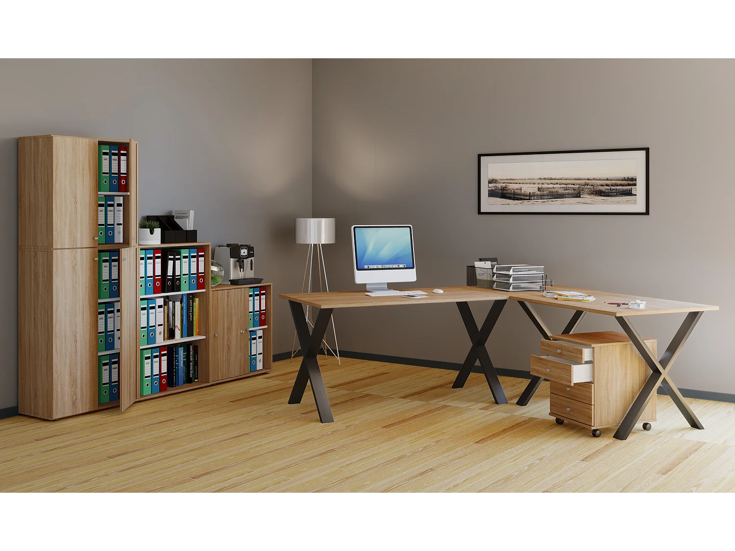 Desk Lona Black / Sonoma oak H. 76 x W. 190 x D. 160 cm