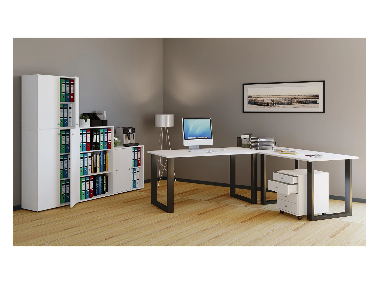 Desk Lona Black / White H. 76 x W. 160 x D. 160 cm