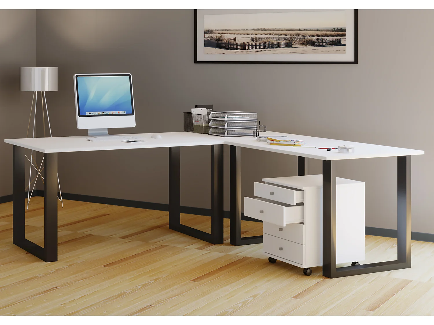 Desk Lona Black / White H. 76 x W. 160 x D. 160 cm